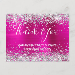 Silver Glitzer Hot Pink Foil Babydusche Vielen Dan Postkarte