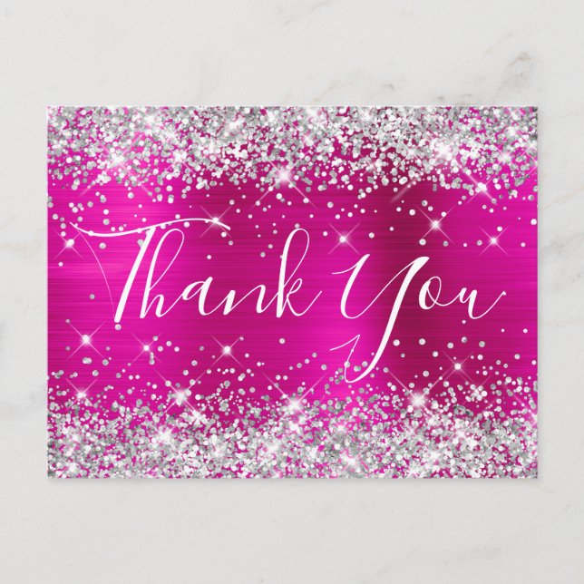 Silver Glitzer Hot Pink Foil Babydusche Vielen Dan Postkarte (Vorderseite)