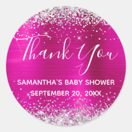 Silver Glitzer Hot Pink Foil Babydusche Vielen Dan Runder Aufkleber