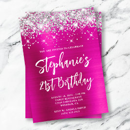 Silver Glitzer Hot Pink Foil Fett 21. Geburtstag Einladung