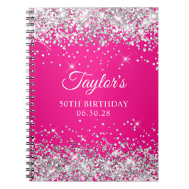 Silver Glitzer Hot Pink Ombre 50th Birthday Guest Notizblock