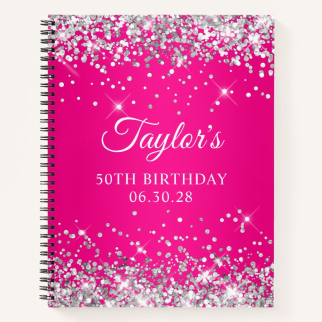 Silver Glitzer Hot Pink Ombre 50th Birthday Guest Notizbuch (Vorderseite)