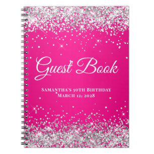 Silver Glitzer Hot Pink Ombre Birthday Guest Notizblock