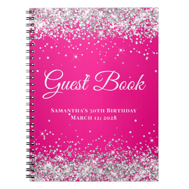 Silver Glitzer Hot Pink Ombre Birthday Guest Notizblock (Vorderseite)