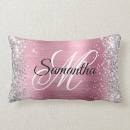 Silver Glitzer Hübsch Pink Foil Monogramm Lendenkissen