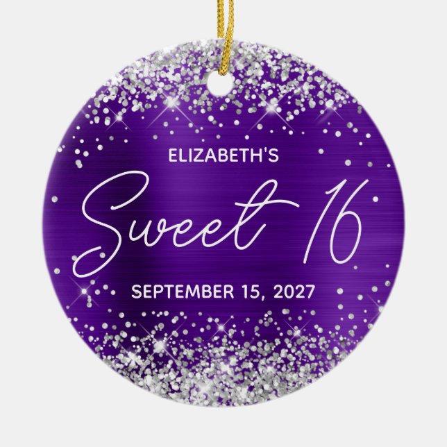 Silver Glitzer Indigo Lila Extravagant Sweet 16 Fo Keramik Ornament (Vorne)