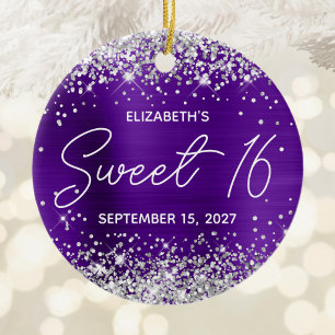 Silver Glitzer Indigo Lila Extravagant Sweet 16 Fo Keramik Ornament
