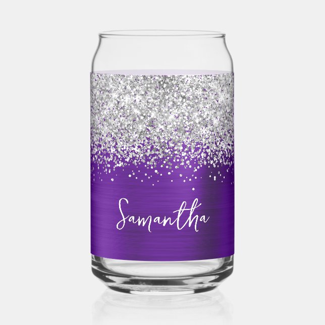 Silver Glitzer Indigo Lila Glam Name Dosenglas (Vorderseite)