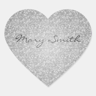 Silver Glitzer Individuelle Name Herz-Aufkleber