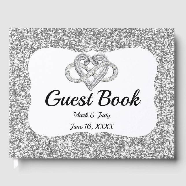 Silver Glitzer Infinity Heart Wedding Gästebuch (Vorderseite)