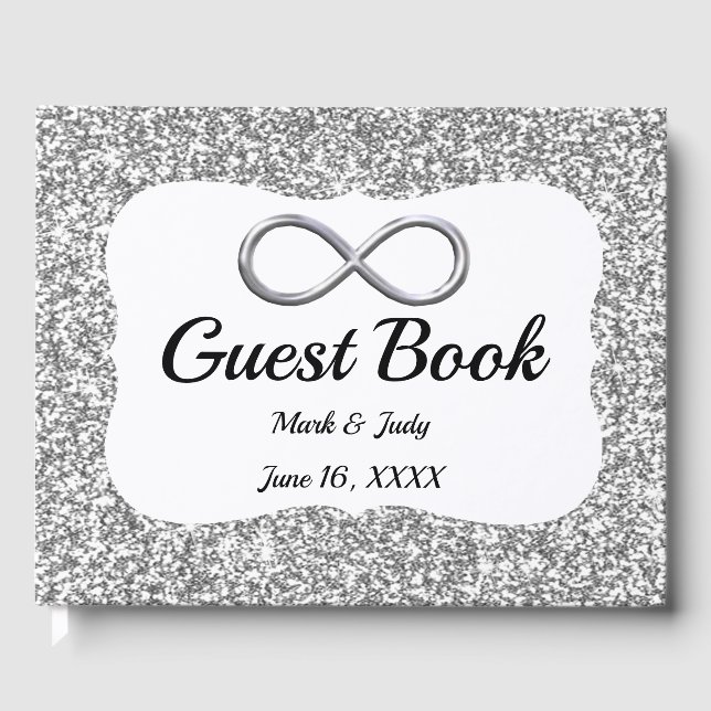 Silver Glitzer Infinity Wedding Gästebuch (Vorderseite)