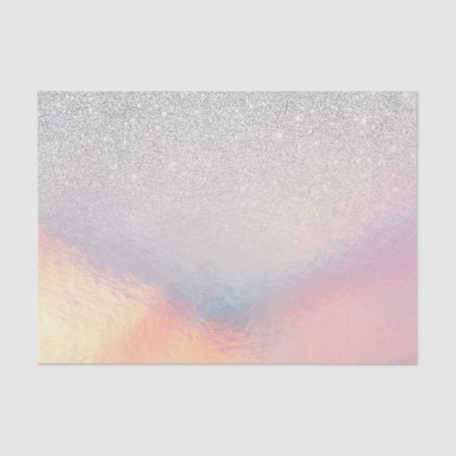 Silver Glitzer Iridescent Holographic Gradient Seidenpapier (Vorderseite)