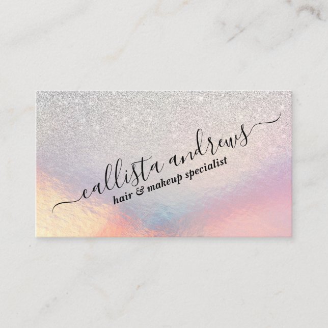 Silver Glitzer Iridescent Holographic Gradient Visitenkarte (Vorderseite)