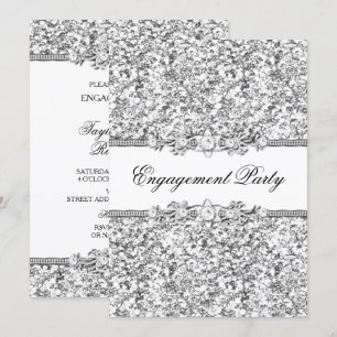 Silver Glitzer & Jewel Engagement Party einladen Einladung