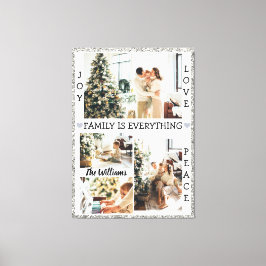 Silver Glitzer Joy Liebe Peace Familienname & Foto Leinwanddruck
