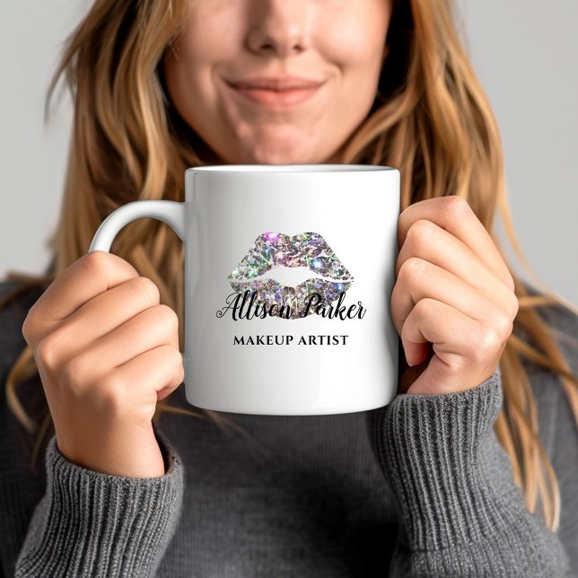 Silver Glitzer Kiss Lips Business Makeup Artist Kaffeetasse (Silver Glitter Kiss Lips Business Makeup Artist Coffee Mug)