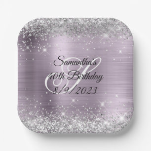 Silver Glitzer Lavender Foil 40. Geburtstag Pappteller