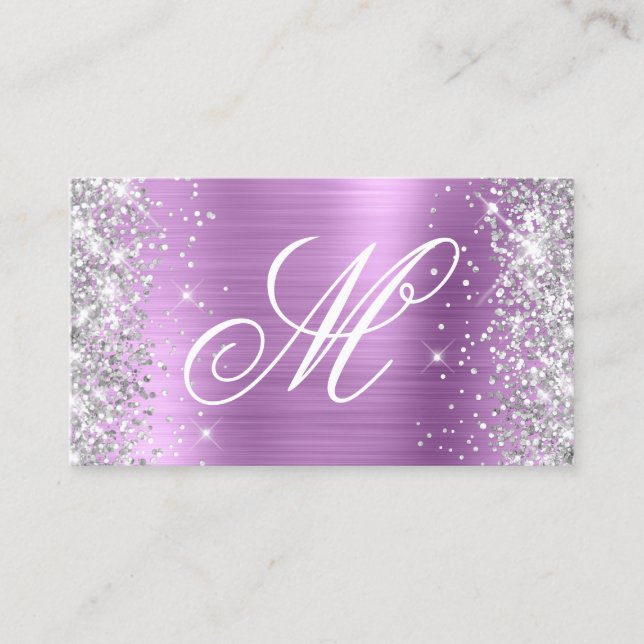 Silver Glitzer Lavender Foil Extravagant Mit Monog Visitenkarte (Vorderseite)