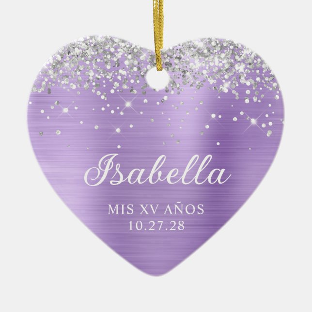 Silver Glitzer Lavender Foil Mis XV Anos Foto Keramik Ornament (Vorne)