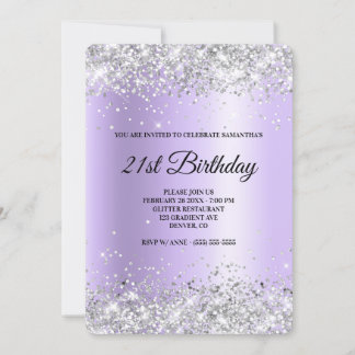 Silver Glitzer Lavender Satin Foil 21. Geburtstag Einladung