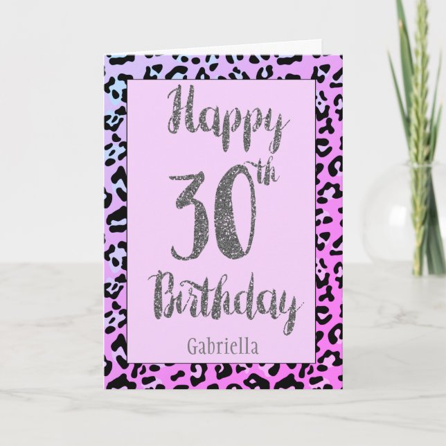 Silver Glitzer Leopard Animal Print 30. Geburtstag Karte (Vorderseite)