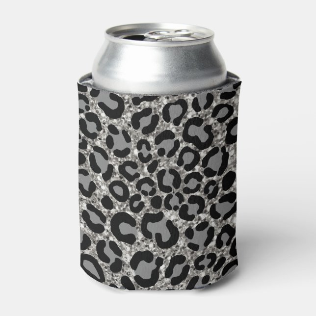 Silver Glitzer Leopard Muster Girly Cheetah Print Dosenkühler (Kanne Vorderseite)