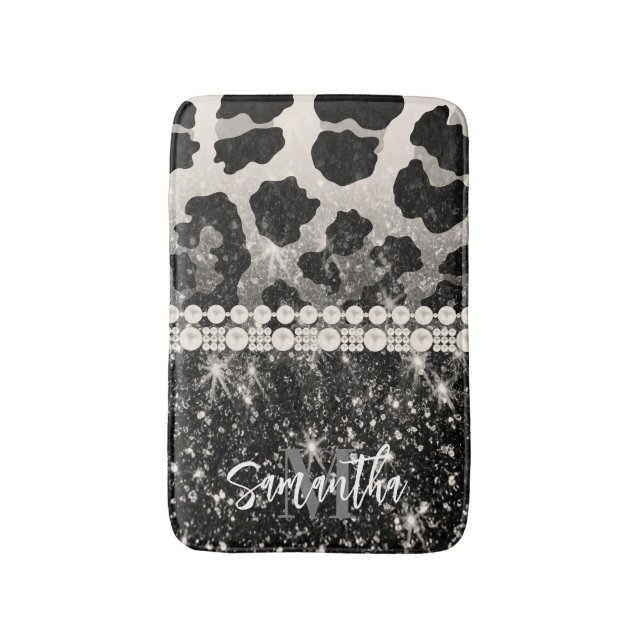 Silver Glitzer Leopard Print Badematte (Vorderseite Vertikal)