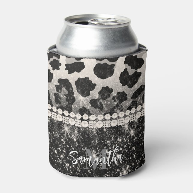 Silver Glitzer Leopard Print Dosenkühler (Kanne Vorderseite)