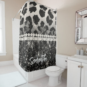 Silver Glitzer Leopard Print Duschvorhang