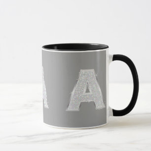Silver Glitzer Letter A Tasse