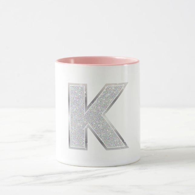 Silver Glitzer Letter K Tasse (Zentrum)