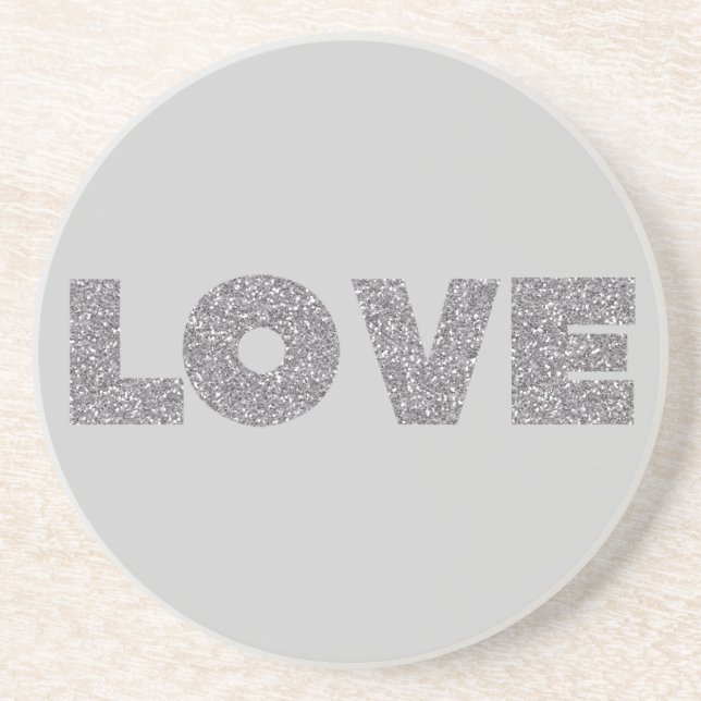 Silver Glitzer Liebe Sandstein Untersetzer (Vorne)