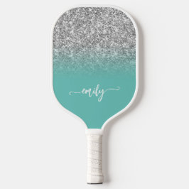 Silver Glitzer Light Aquamarin Ombre Modernes Scri Pickleball Schläger