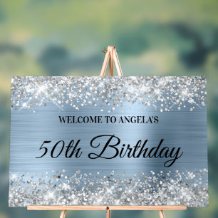 Silver Glitzer Light Blue 50. Geburtstag Willkomme Acrylschild