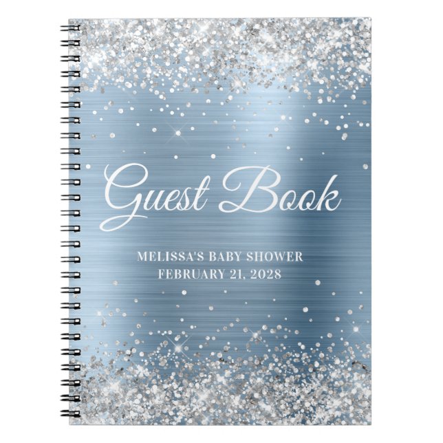 Silver Glitzer Light Blue Baby Showbook Notizblock (Vorderseite)