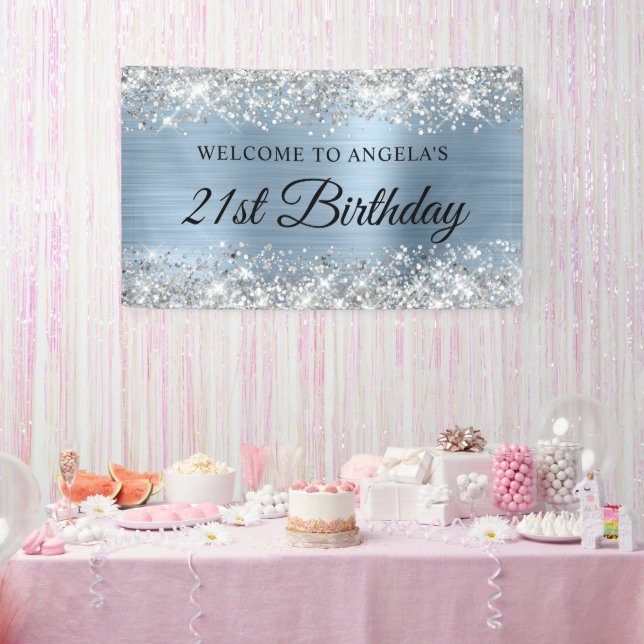 Silver Glitzer Light Blue Foil 21. Geburtstag Banner (Party)