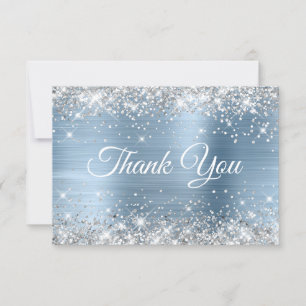 Silver Glitzer Light Blue Foil 40. Geburtstag Dankeskarte