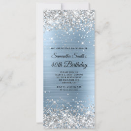 Silver Glitzer Light Blue Foil 40. Geburtstag Einladung