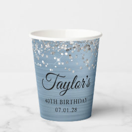 Silver Glitzer Light Blue Foil 40. Geburtstag Pappbecher