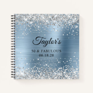 Silver Glitzer Light Blue Foil 50 & Fabulous Guest Notizbuch