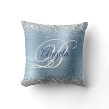 Silver Glitzer Light Blue Foil Extravagant Monogra