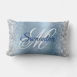 Silver Glitzer Light Blue Foil Extravagant Monogra Lendenkissen