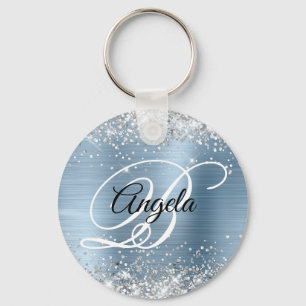 Silver Glitzer Light Blue Foil Extravagant Monogra Schlüsselanhänger