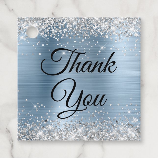 Silver Glitzer Light Blue Foil Vielen Dank Geschenkanhänger (Vorderseite)