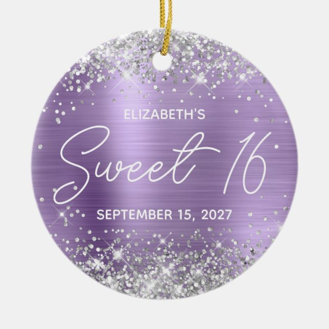 Silver Glitzer Light Lila Extravagant Sweet 16 Fot Keramik Ornament (Vorne)