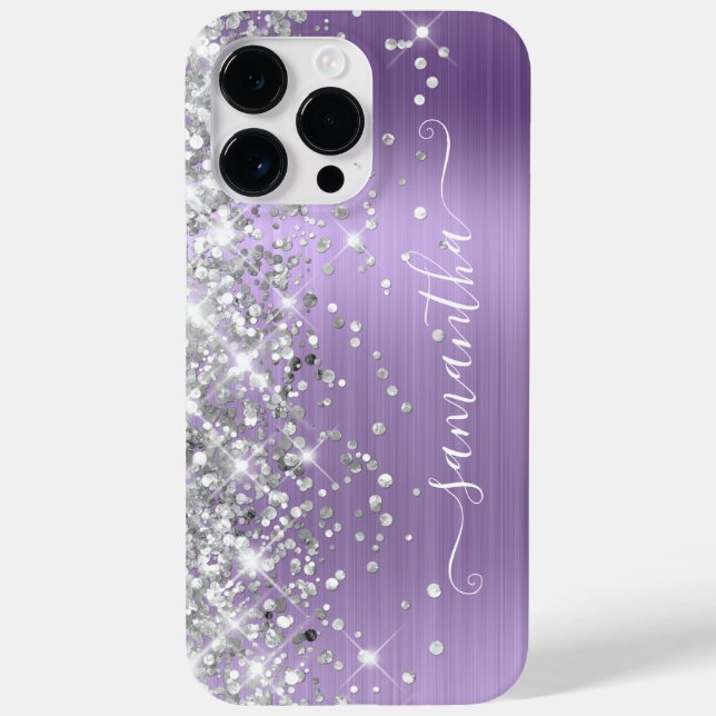 Silver Glitzer Light Lila Glam Girly Signature Case-Mate iPhone 14 Pro Max Hülle (Rückseite)