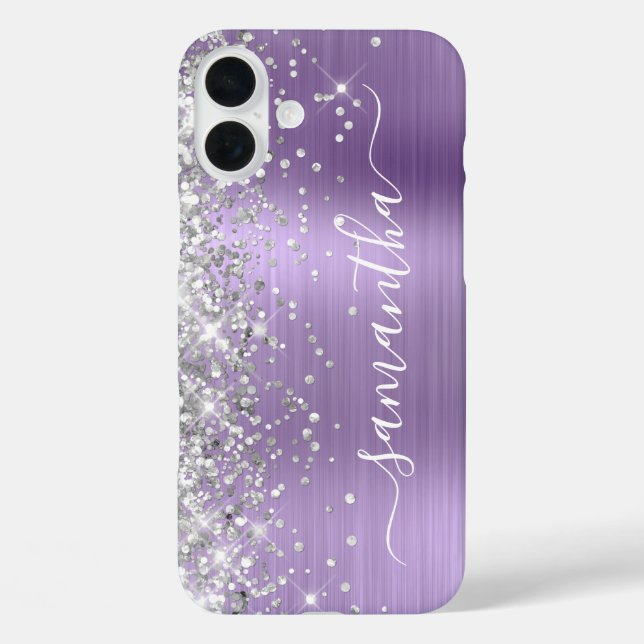 Silver Glitzer Light Lila Metallic Girly iPhone 16 Plus Hülle (Rückseite)