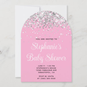 Silver Glitzer Light Pink Baby Dusche Einladung