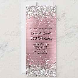 Silver Glitzer Light Pink Foil 40. Geburtstag Einladung