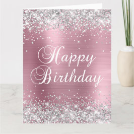 Silver Glitzer Light Pink Foil Big Happy Birthday Karte